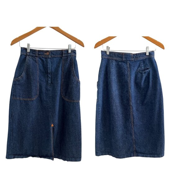 70s Britches N Things Denim A-Line Maxi Skirt Snap Front Western Retro Size 2–4 - Picture 1 of 10